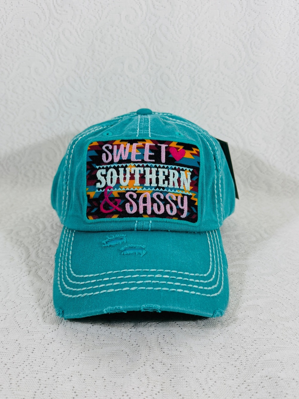 Baseball Cap Turquoise 'Sweet Southern & Sassy' Patch Baseball Cap